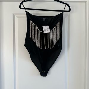 Forever 21 black velvet bodysuit with rhinestones 1x